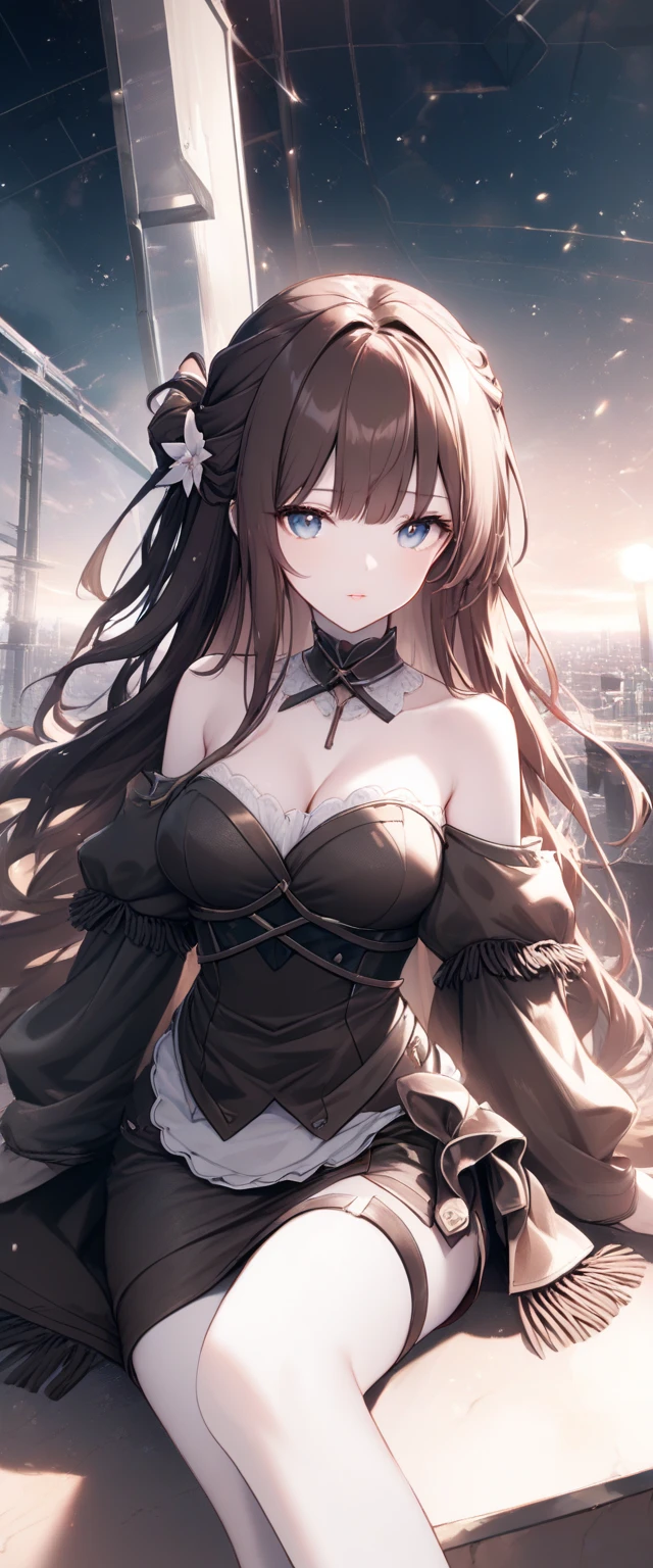 ((tmasterpiece:1.4,Best quality))+,(hyper-detailing)+,(詳細な目:1.5)+,(Brown fox ears:1.5),(cute girls),(Cyan eyes:1.5),a brown haired one,Low double ponytail,(wariza:1.2),pale-skinned,seduct smile,black crystal block,Red crystal on forehead,(White maid outfit:1.5),(black ribbon,White stockings,White apron,a white long skirt:1.4),dense fog,metal chains,golden silk gloves,Ski slopes,tropical garden,Lift up skirt and twirl,(Classical maid:1.1),(dawn light:1.2),(Thick black and white:1.16),(Close-up cleavage:1.1),(elevation perspective:1.3)