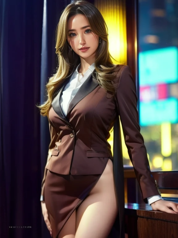 the prettiest face of a 22 year old actress, perfect propotions of a female body, blazer is worn on female breasts with formal shirt, female crotch between opened legs, female pubic hair, vagina in opened two pairs of labia, sitting on a desk chair in office, nsfw, best quality, highly detailed, masterpiece, ultra high res, photo realistic, 8k