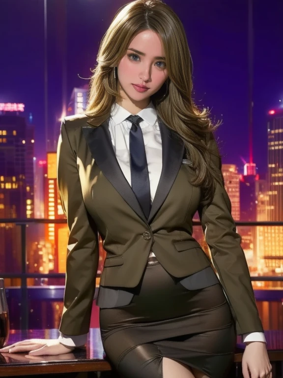 (8ก, Highest quality: 1.2), Extremely detailed, thorough resolution, (realistic, realistic photo: 1.37), Portrait, high definition RAW color photograph, professionally arrested, high definition and beautiful, high definition, 8ก Image wallpaper, Amazing details, Big file size, highly detailed beautiful girl, Extremely detailed face, (Finely defined super beautiful eyes:1.8), The nose has a precise shape., expressive lips,(sunset,real office room background:1.2) , one story, cute girl, realistic、                                                                                 (Cinematic scene,Fantasy Art,Best Quality,High quality,High Definition,high quality texture,high detailing,Beautiful detailed,fine detailed,extremely details CG,Detailed texture,realistic representation of face,masutepiece,presence,Dynamic,Bold),1gir,Ultra detailed skin,Curve,(coverd nipple:0.8),Beautiful breasts,small breasts,pale skin,pointed breast,Erect nipples,(Ultra Thin hair),(Ultra Soft hair),(ultra straight hair),Swept long bangs,very light coppery amber hair,Hair over one eye,very skinny body,smart abs,( Piece Suit,mini Skirt:1.5),(smile:1.3),