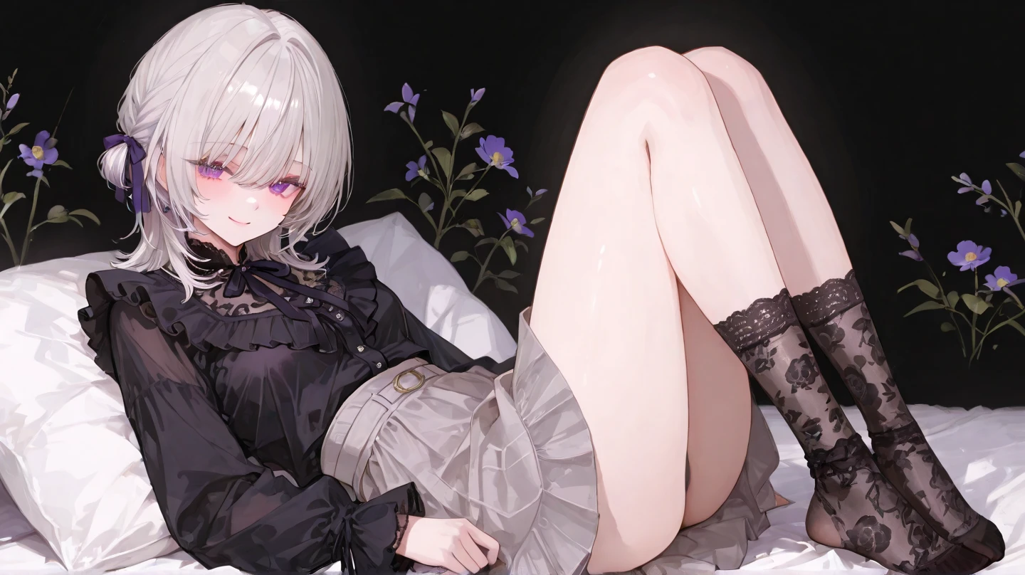 masterpiece 1 Lolita girl short o-face ahegao flat chest small bottom white hair short twintail purple eyes her pussy is sucked and licked by 1boy spread leg nsfw nood ass, pussy juice