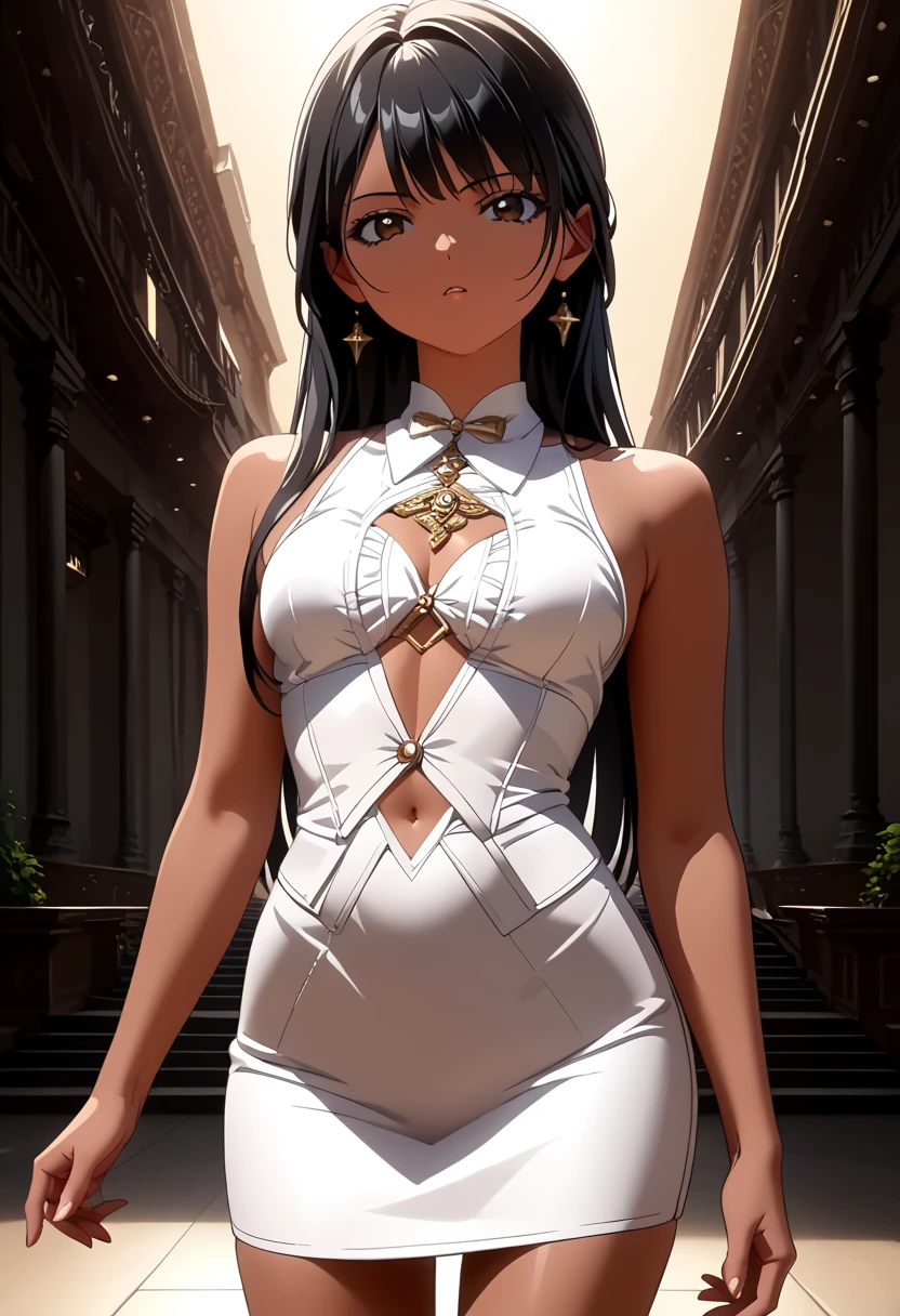 (masterpiece、top-quality、hight resolution), A photo from a popular adult idol's (Masturbation Idol) photobook. The idol is posing in a seductive manner, wearing revealing clothing. The setting is a professionally arranged studio with soft lighting that highlights her features. The image exudes a mix of allure and professionalism, capturing the idol's charm. nsfw, (((((dark brown skin)))))