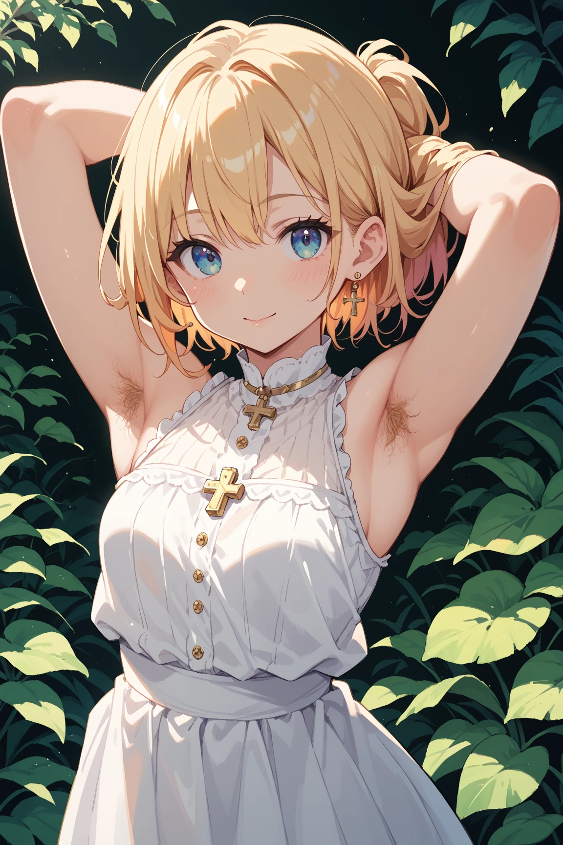 (topless), nsfw, masterpiece, 1 girl, erect nipples, nipples, navel, necklace, skirt, smiling, hair ornament, bare breasts, bare stomach, sweaty, cowboy shot, small breasts, puffy nipples, hair ribbon, texts, bare arms, collarbones, blonde, flower crown, smiling, petite, flat chest, blue eyes, scottish skirt, small breasts, child, apple basket, farm, alpine, temperate