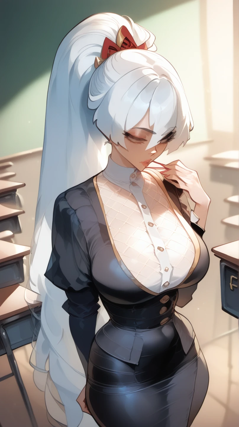 ((masterpiece, best quality)),
st. louis \(luxurious wheels\) \(azur lane\), highres, highest quallity, illustration, cinematic light, ultra detailed, detailed face, (detailed eyes), best quality, hyper detailed, masterpiece, (detailed face), large breasts, hair ornament, earrings, necklace, portrait, silver dress, revealing clothes,highest details, luminous eyes, (hotel:1.2), sitting in bed, sitting, bed, window, night sky, backlighting, light rays, (high contrast), (colorful),