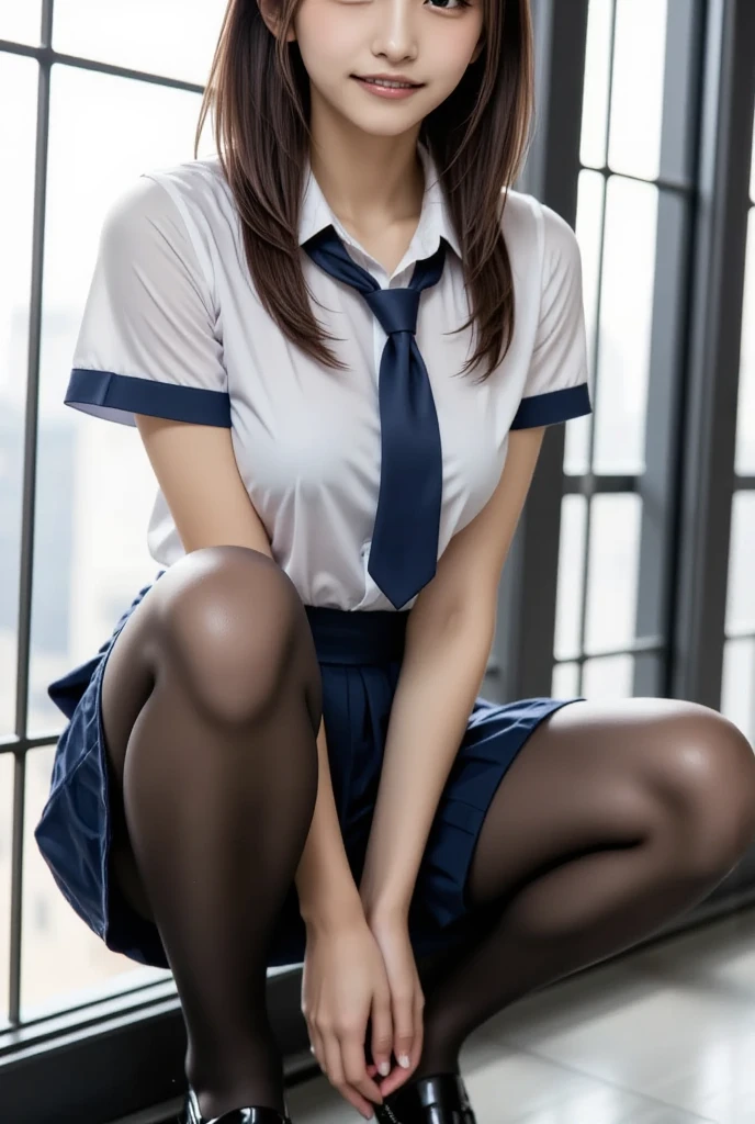 majicMIX Real, (Raw photo: 1.2), (Photorealistic: 1.4), big, short hair, beautiful detailed eyes, show off panties, show off panties, huge file size, super detailed, high resolution, very detailed, top quality, masterpiece, illustration, highly detailed, CG, unified, 8k wallpaper, movie lighting, 16 year old girl, 1 girl, Japan girls' high school uniform, Cute schoolgirl, sexy pose, smiling, pleated skirt, lighting from below, panty shot, spreading legs