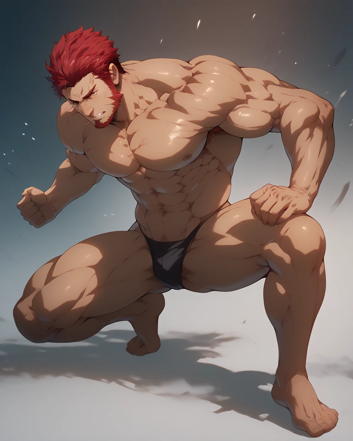 ansatsu kyoushitsu artstyle, digital art, intricate details, 1boy, looking at viewer, a young handsome boy bodybuilder flexing and posing, horse stance, KarmaAkabaneR4, karma akabane, red eyes, red hair, detailed eyes, detailed face, naked, nude, shirtless, pantless, detailed skin, big nipples, big muscles, muscular!!!, bodybuilder physique, exaggerated musculatures, ((huge penis)), horsecock, blushing, seductive, confident, smug, furrowed eyebrows, smirking, clenching fists, veins throbbing, outdoors, perfect hands, sexy and cute, masterpiece, 8K HD