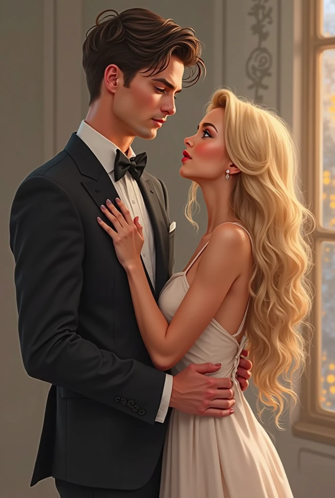 Tall guy in school、Beautiful woman with white hair