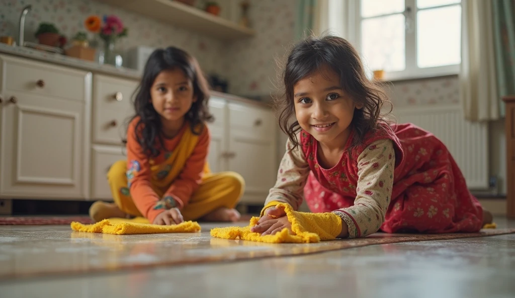 a full body shot, four 5 year old Peruvian , playing with toys, happy face, very expressive gesture in face, ((Peruvian skin)), clean dark hair, a interior of house background, HDR, natural hot lights, diary clothes the intention is show a obtaining new abilities, (((stock photo image:1.8)))