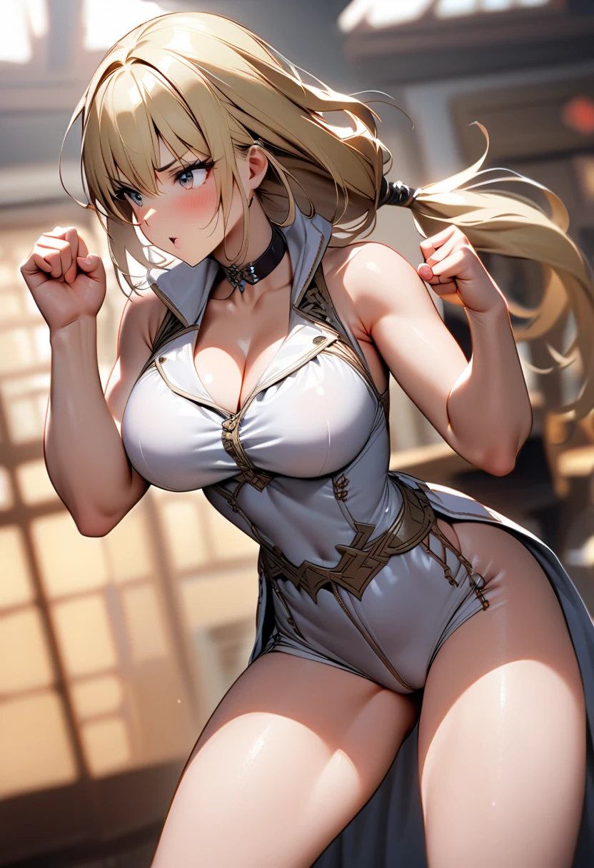 (((best quality))), (((high resolution))), (((masterpiece))), ((ultra-detailed)), (illustration), ((an extremely delicate and beautiful)), ((super detail)), (((20 years old))), ((adult)), (((tall))), gleaming skin, shiny body, breast focus, (((((ultra-huge breasts))))), elegant smile, ((big round eyes)), cute eyes, drooping eyes, two hands, five fingers, no extra hands, two legs, slender legs, ((biopunk)), ((metallic cloth)), (android), gynoid, delicate metal decorations, (medium length hair), (hair shorter than shoulder), braid, pony tail, (see-through), ((midriff-baring outfit)), (shining brightly), daytime, city, (dark pink blond), (cheerleader), (metallic violet), (metallic shining latex bikini), camel toe, pussy juice, ((bare legs)), (mechanical tail),