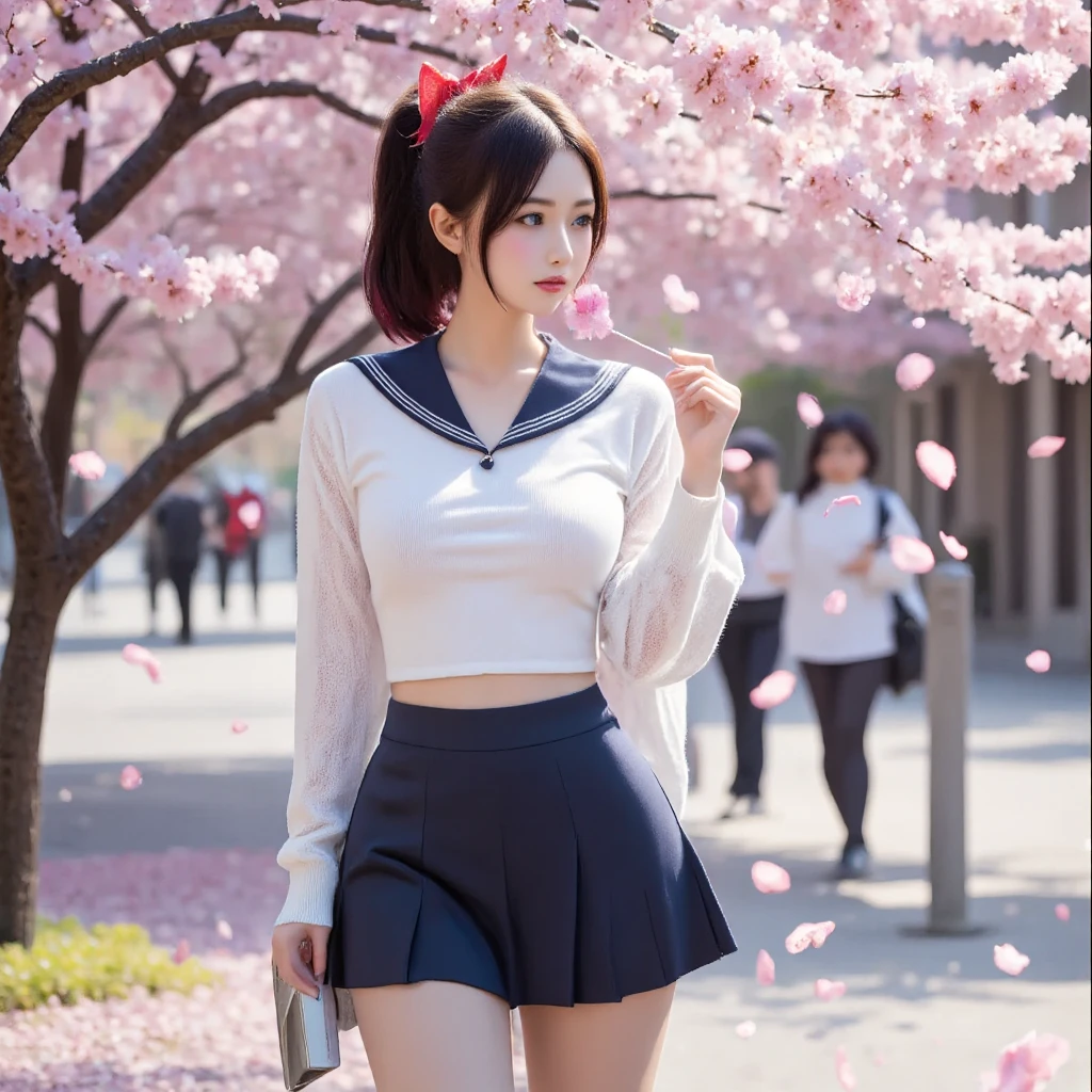 1girl,pleated skirt,shirt lift,spread legs,stage, microphone, neon lights, stage lights, indoors, idol,A serene Japanese garden with koi ponds, stone pathways, and cherry blossoms,