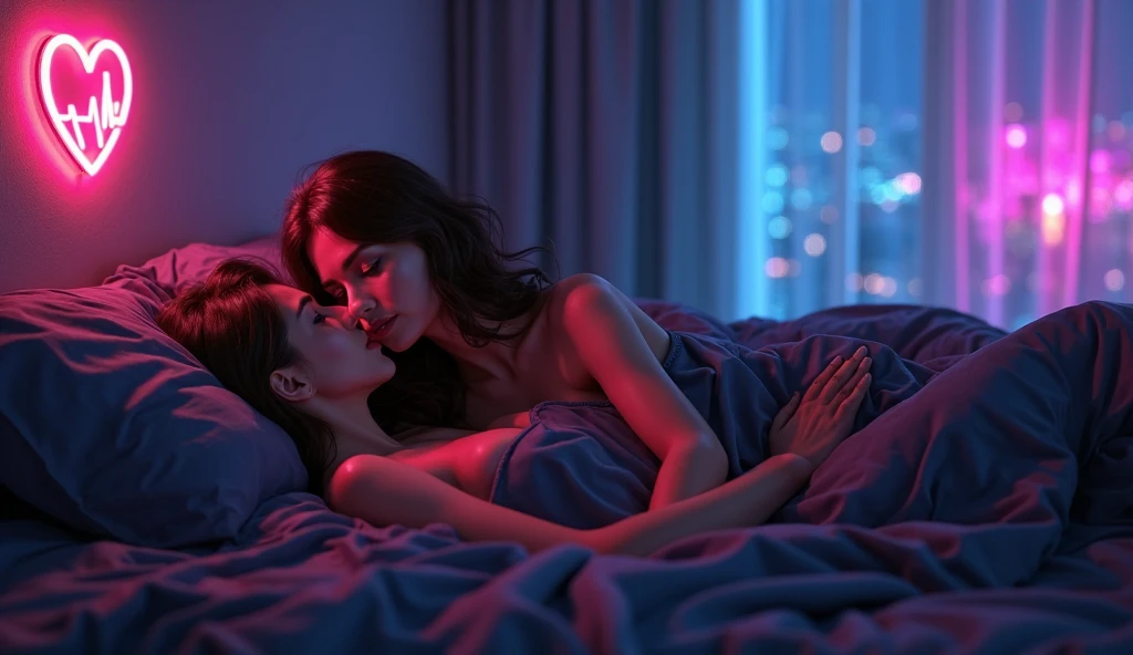 (high quality), (ultra quality), a beautiful woman is sleeping in bed while a succubus demon is sitting on her body and is caressing her body, horror, midnight, bedroom, lingerie, demonic possession, romance, evil, incubus, sleep paralysis demon, grin, macabre, nightmare