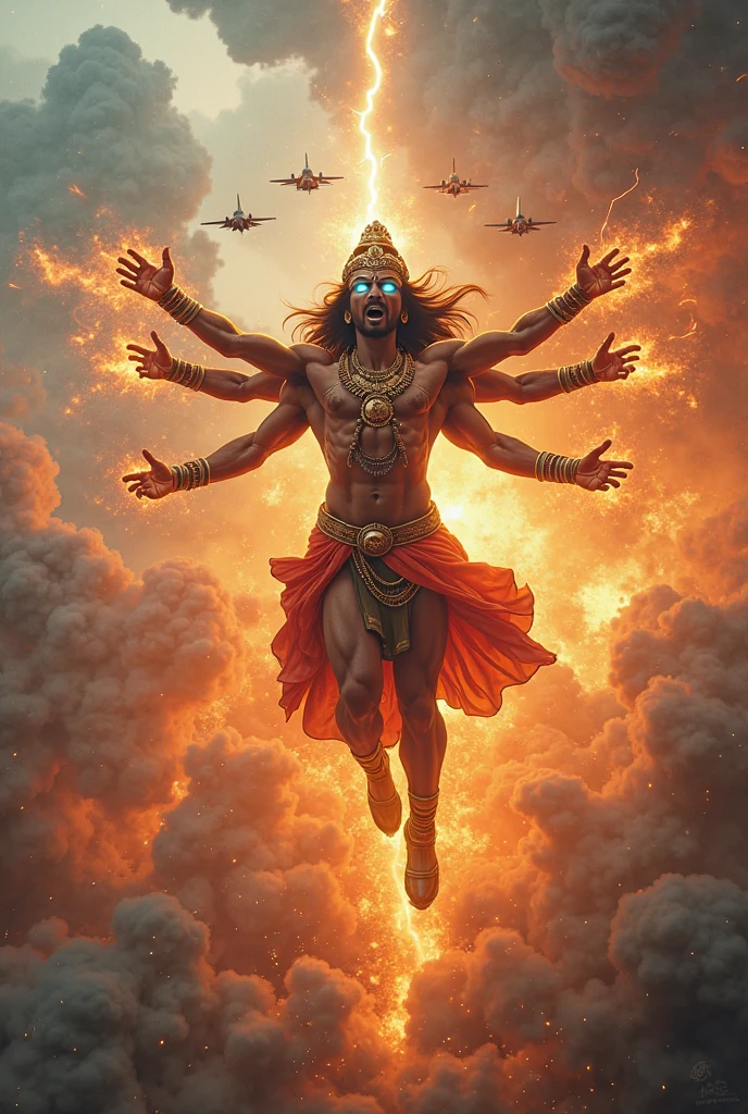 According to the chapter written in the book, Lord Shri Krishna is standing in the middle of the Mahabharata war in his gigantic form and bowing at the feet