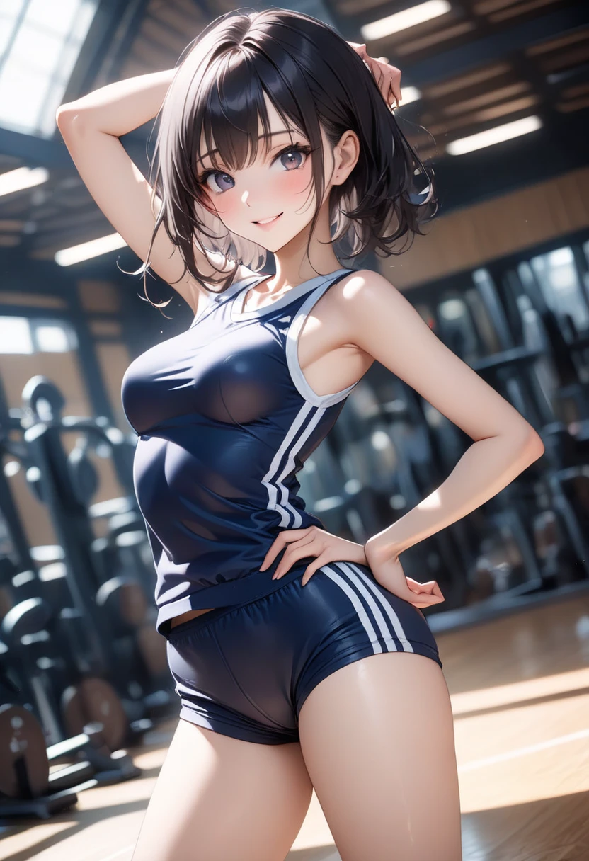 underwear、bra、shorts、Girl、Girl、Mini character、Deformed character、Primary school students、small、sharp、Black Hair,、The forehead is visible、Forehead、