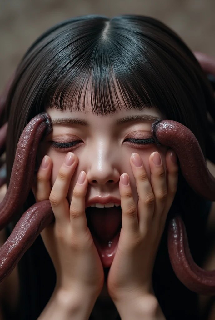 Woman with tentacles coming out of her mouth