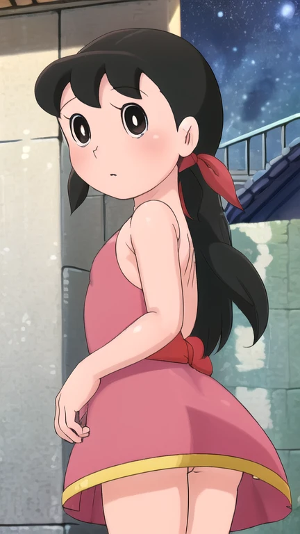 best quality, (masterpiece),(ultra-detailed), (high quality), (high resolution), <lora:pandel:0.7>,short hair, pandel, black hair, blue eyes, twintails, red dress, pink shirt,