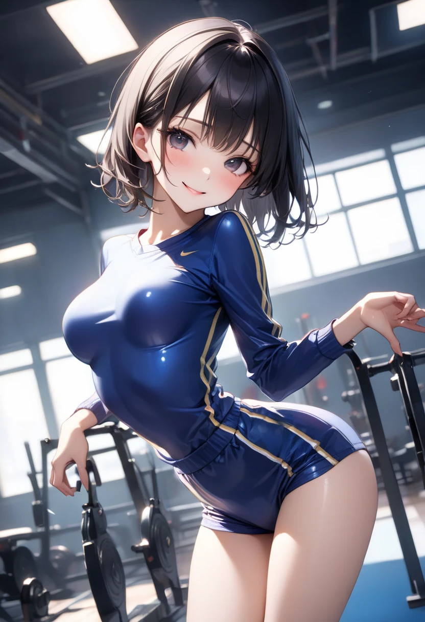 top-quality、Full limbs、complete fingers、one beautiful women、Slender woman、(Beautiful Large Breasts:1.2)、Medium Hair、straight haired、brown haired、((Navy blue school swimsuit、Brown pantyhose))、A big smile、Rooms on the upper floors of tower apartments、Luxurious living room、Glass room、Outside view、((Midnight))、crouching down、Naughty atmosphere、Sweating、Blushing