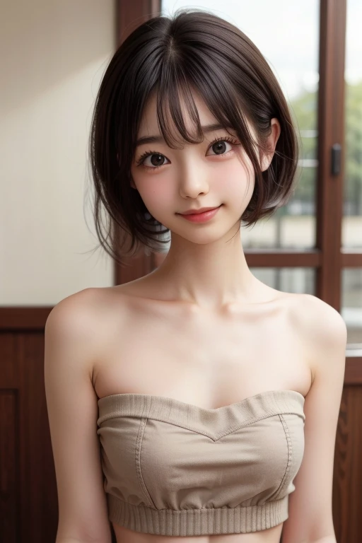 SeaArt Bot Variations 13:44:05 ((Masterpiece, Best Quality, High Definition)), 1 Girl, (Photorealistic: 1.4), Solo, White Background, Pure White Background, Mouth Closed, Happy Smile, Happy Smile, Pretty Black Hair, Short Hair, Big Eyes, Clear Double Eyelids, Eyelashes, Ears Out, Long Neck, Absolute Area, Skirt, ((Face Close-Up) ), (draw all head, shoulders), 19 years old, attractive proportions, shiny skin, clean collarbone, face in golden proportions, perfect face, teary mole, mole on chest, bangs, clean bangs, lip gloss, thin lips, pale skin, naked, big breasts, small face