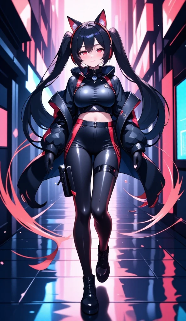 最high quality、Best image quality、masterpiece、girl((Age 25、 By becoming、Best Bust、Medium Bust,Wide open breast tea、Red glowing eyes,Black hear、Red Mesh、Disheveled Hair、Lointail、thin,The highest valley、Open chest、Luminous Wristbands、hair ornaments、Show the whole body,Black Ninja suite、revolver、scar、Full body scar、Fighting Pose)),high quality、Beautiful art、background((night,ninja word))、Flight、Flying debris、Written boundary depth、movie、Visual Arts、Perfect art、8K,Genuine,
