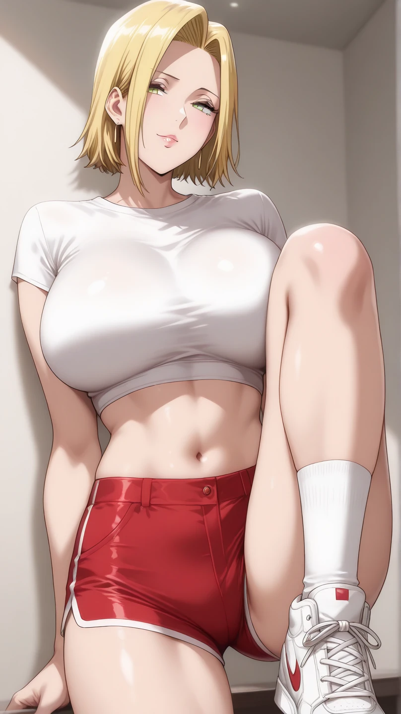 、(masterpiece、Highest quality)、Highest quality, Ultra-high resolution, (((masterpiece))), alone, Sweat、Big eyes, Composition from the front、Shortcuts、Embarrassed face、Blonde Hair、Cut your hair short、skirt、short hair、Upper body naked、Breasts exposed、Nipples、Large areola、Woman showing her body、belly button、真Composition from the front、indoor