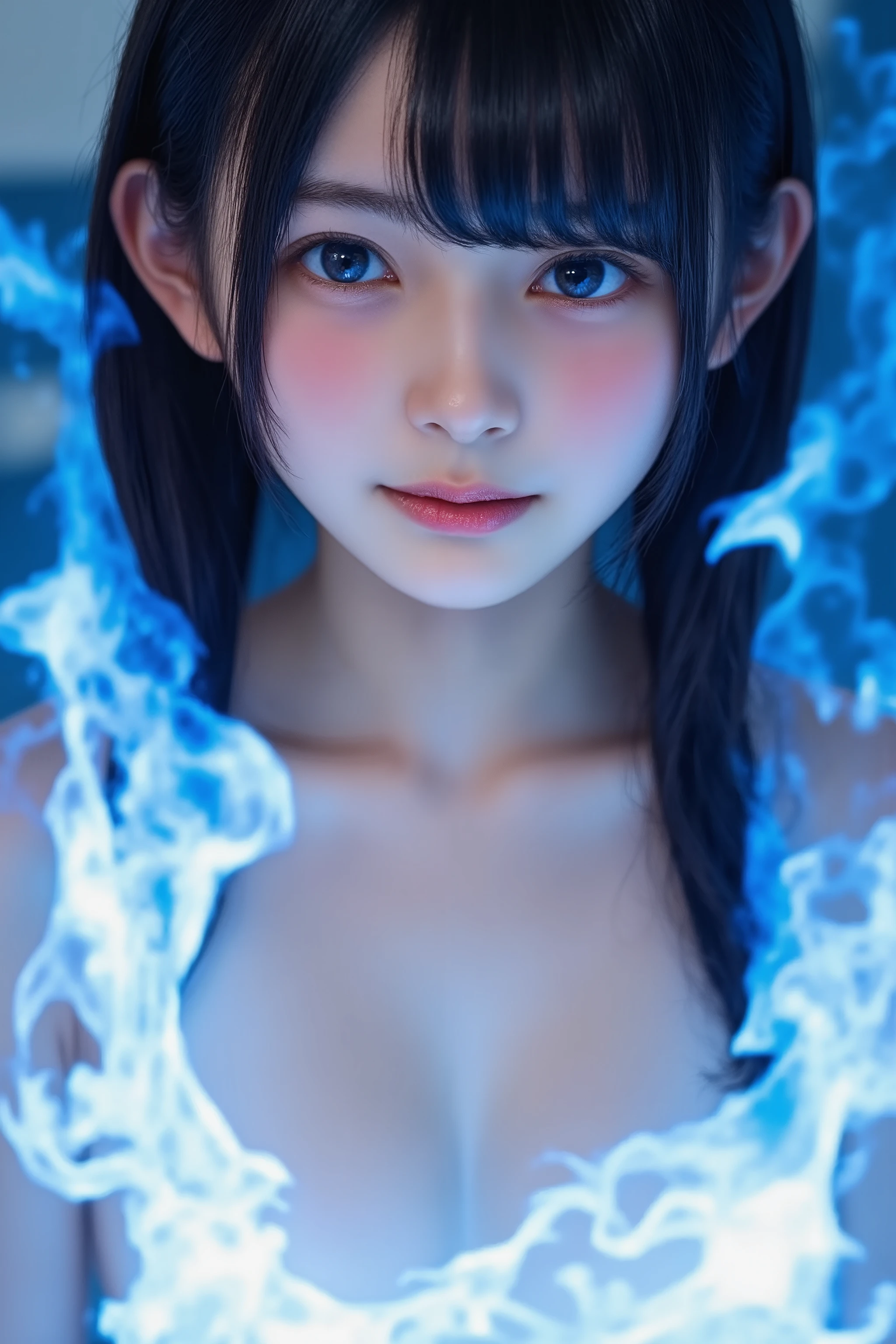 Blue Flame、ghost、Dark Forest、night、深night、Red eyes、Apparition、mysterious、lake、Foggy、turn around、spirit、Illusion、woman、turn around、Hair fluttering in the wind、Copyright circumvention、Blue light、red eyes、lake、Light clothing、breast、Nipples、全naked、naked、whole body