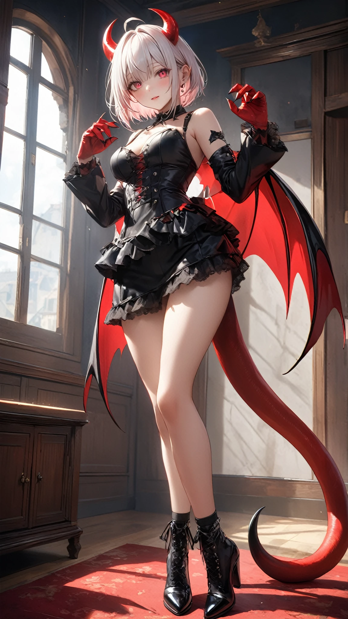 masutepiece, Best Quality, 1girl in, Solo, Yellow eyes, Red hair, Medium chest, Demon Girl, demon tail, Demon Wings, small demonic horns, pointy ear,Twin-tailed, Bat hair ornament, Cape, White shirt, White legwear, stuffed toy, plushies, beret, gloves, Bangs, short-hair,hat ,(Soft skin texture),Open your crotch,,urinate,Foam on the body,Sex in bed,Open the crotch,White foam flows out of the crotch,Gel bukkake,pissing,AHE Face,Open your crotch and press it against the camera,climax,,convulsion、Squirting,Medium 2,