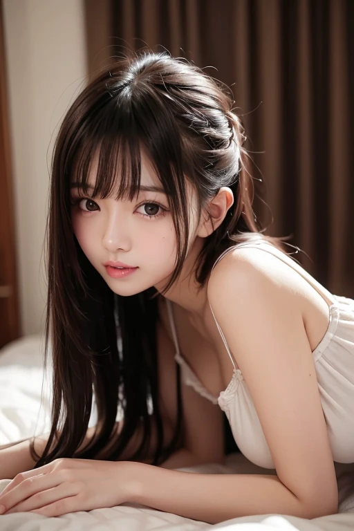 ((An ultra-high picture quality:1.2,ultra-quality:1.2,Photoreality:1.2,超A high resolution,Ultra-fine,独奏,No medical defects,Not medically excessive)),(Perfectly balanced body),Looking at the camera,Smile,blush,(Double bun),(light brown hair),(Very long hair),,Cowboy Shot,(((fullnude、Hide your chest with your palms、))