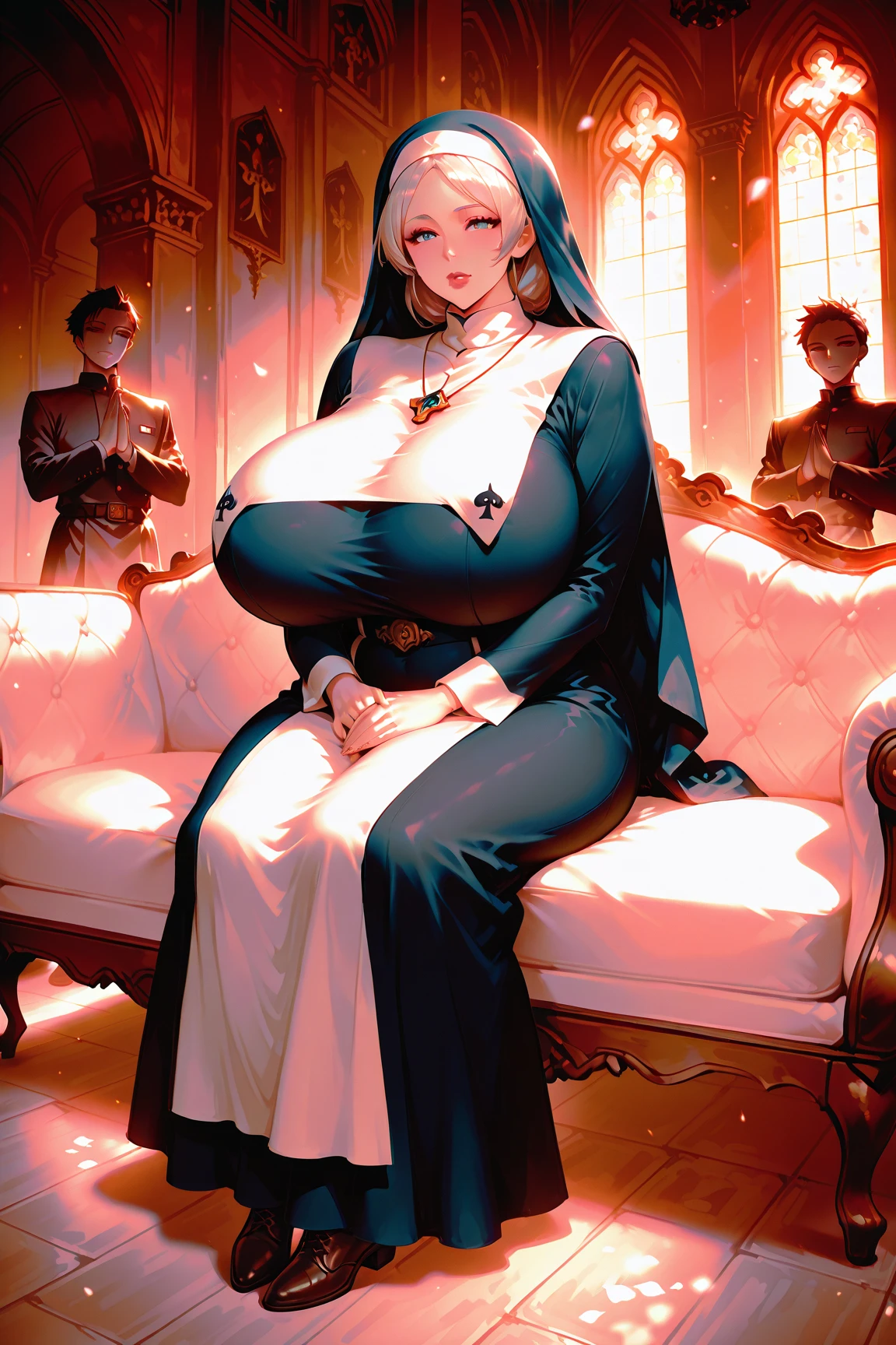 Beautiful woman in a mansion, long black hair, blue eyes, sexy black dress, big ass, big breasts, lots of details, cinematic texture, light, carefully designed, atmosphere, front pose, throne