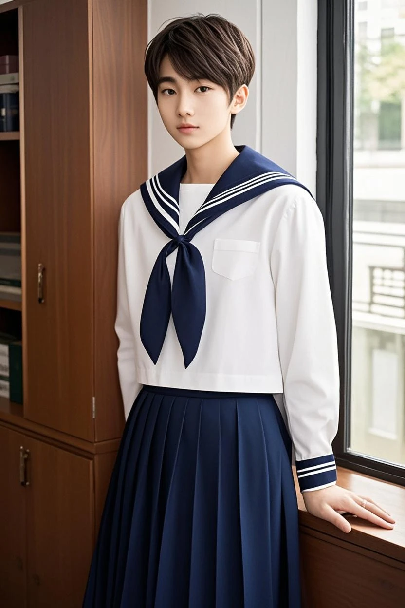 (Top Quality, 8K, Masterpiece: 1.3)), Focus: 1.2, Perfect Body Beauty: 1.8, Ass: 1.2, ((Layered Haircut, Breasts: 2.5)), Japan High School Girl, Sailor Suit Worn by Japan High School Students, JK, (School, Classroom), Highly Detailed Face and Skin Texture, Big Eyes, Tanuki Face, Double Eyelids, Whitened Skin, Shoot Cut