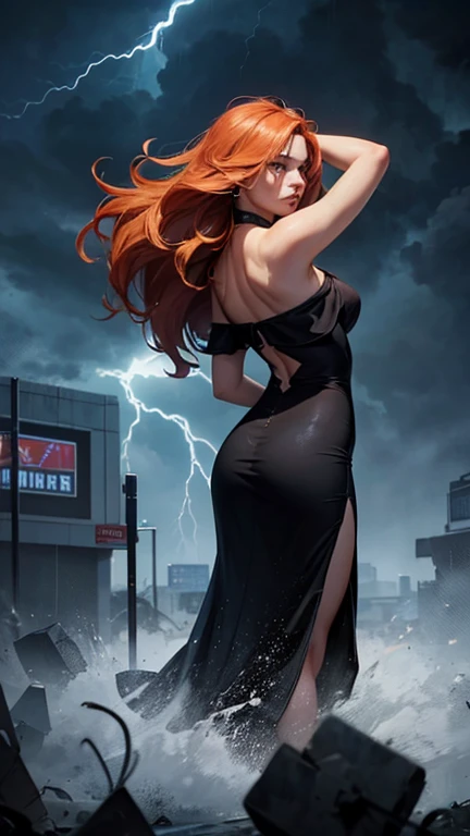 a female vampire dances in the rain during lightning storm, goth art, dark fantasy art, glamours (vampire: 1.5) model shot, RAW, award winning picture of a female vampire, dynamic hair color, dynamic hair style, pale skin, full body, busty woman, most beautiful face ultra detailed face, long hair, wavy hair, pale skin, wearing (blue: 1.5) lace dress, wet dress, (intense detailed dress: 1.3), wearing intricate high heels, light make up, modern day high society street in a (lightning: 1.3) storm (heavy rain: 1.2), (anatomically correct: 1.4),  picture taken from dynamic range, vibrant, Ultra-high resolution, High Contrast, (masterpiece:1.5), highest quality, Best aesthetics), best details, best quality, highres, ultra wide angle, 16k, [ultra detailed], masterpiece, best quality, (extremely detailed), Intense Gaze,  Blood_Covered, Flower