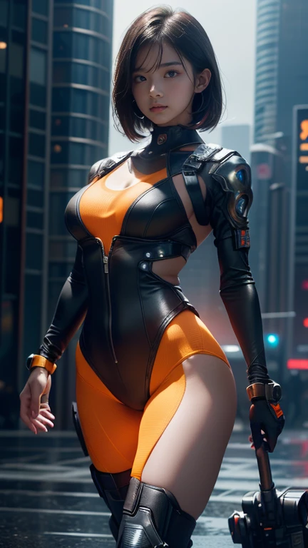 1girl, solo, helen parr, brown eyes, domino mask, looking at viewer, futuristic bodysuit, wide hips,
score_9, score_8_up, score_7_up, score_6_up, source_anime, outside, cyberpunk city, night, neon light 