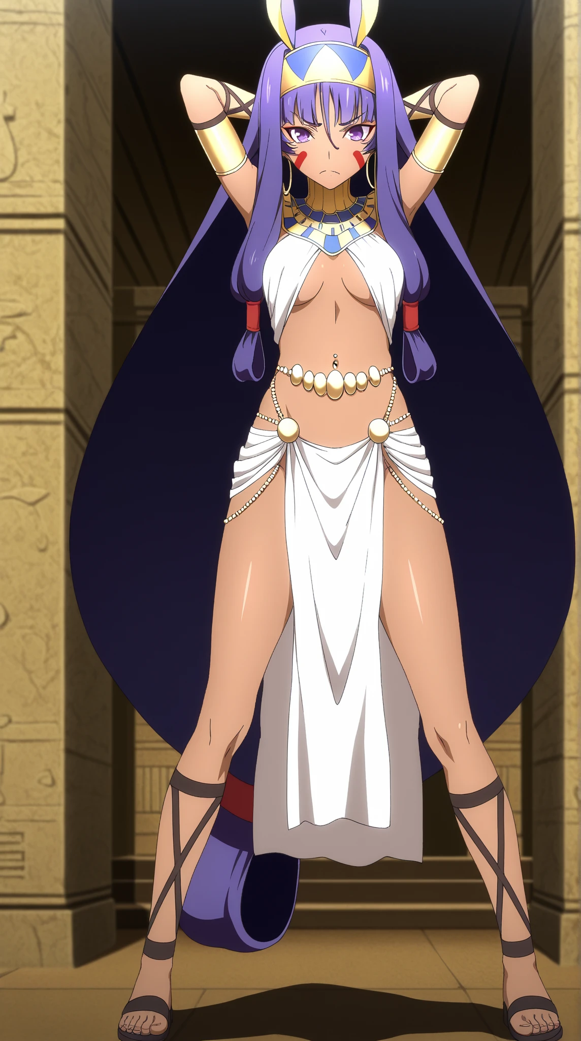 anime Greek princess, chained to a pillar with shackles on her feet and hands, trapped on a pillar, completely naked, no clothing, awaiting the time of sacrifice ((well-drawn nipples)) (well-drawn genitalia)