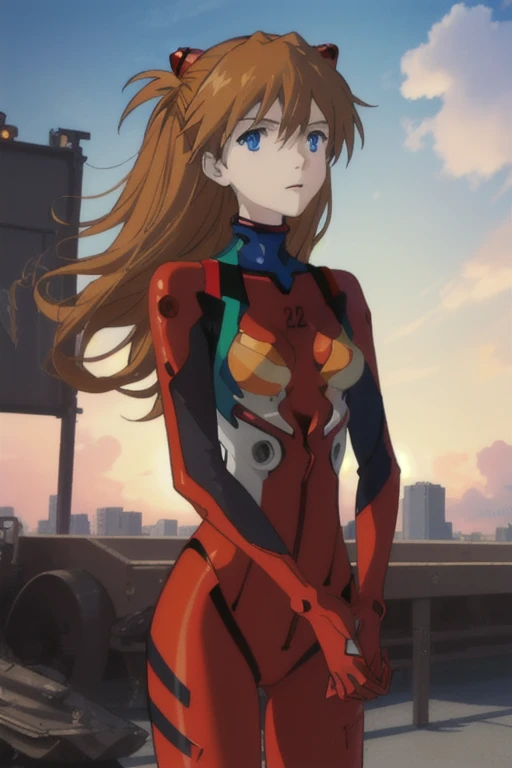 nsfw、show off nipple、Sugar Angle, Asuka Langley Soryu, (Soryu Asuka Langley:1.2), Long Hair, bangs, blue eyes, Brown Hair, hair ornaments,
break bodysuit, Pilot Suit, Plug Suit, (Red bodysuit:1.5), Interface Headset,
break outdoors, city, null, cloud, sun,
break looking at viewer, (Cowboy Shot:1.5),
break (masterpiece:1.2), highest quality, High resolution, unity 8k wallpaper, (figure:0.8), (Beautiful fine details:1.6), Highly detailed face, Perfect lighting, Highly detailed CG, (Perfect hands, Perfect Anatomy),
