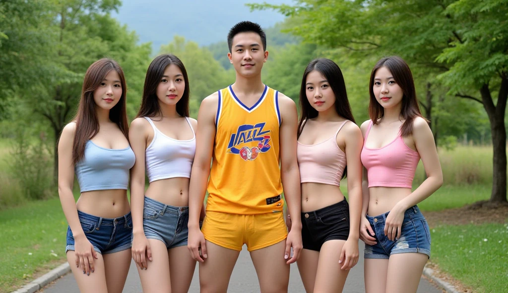 Korean teenage guys nude body wearing tanga underwear,protested on the streets of Seoul , raised one hand,illustrated,highly detailed,protest signs,expressive body language,vibrant colors,photo-realistic,urban setting,dramatic lighting,graffiti,unconventional materials,