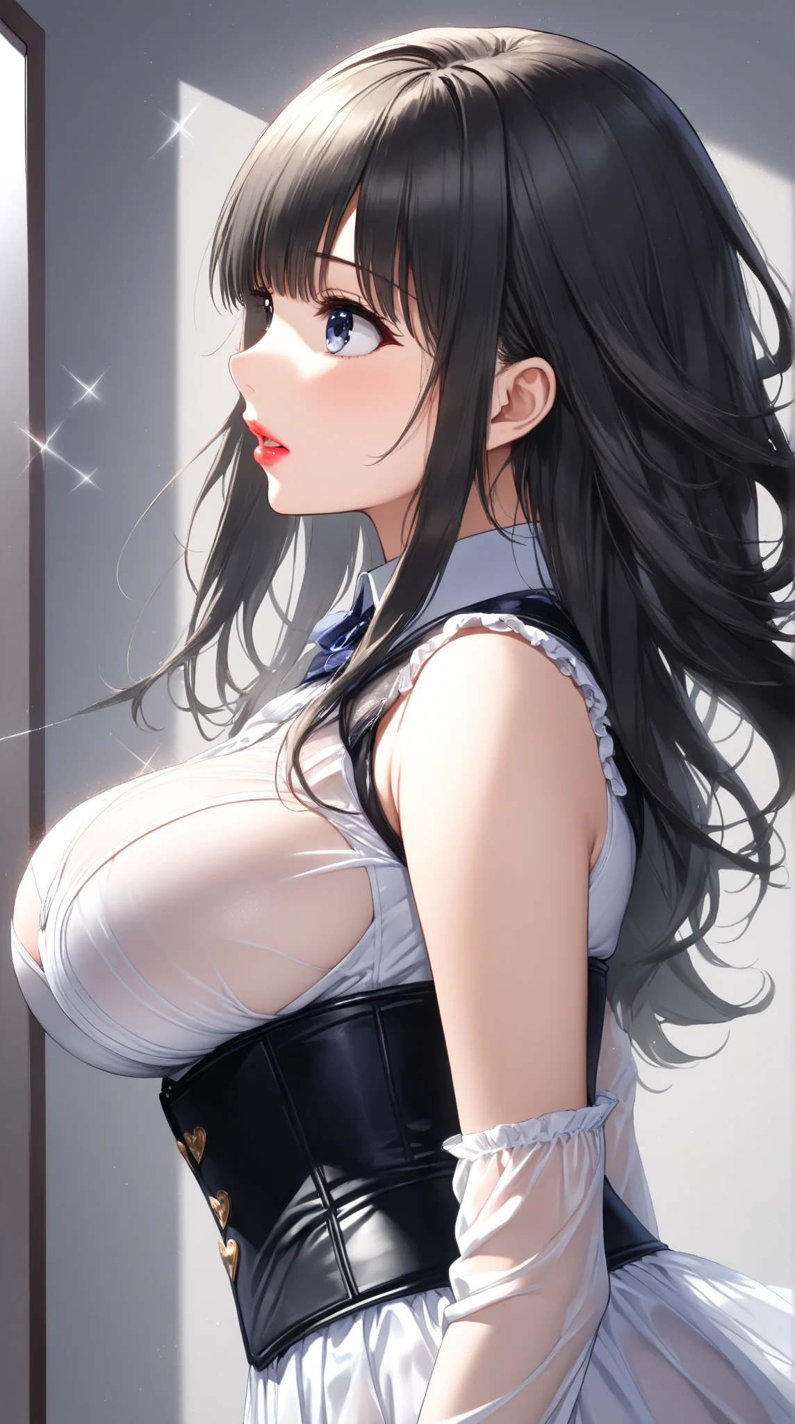((Highest quality))、Beauty、Big Breasts、Striped shirt、Open all