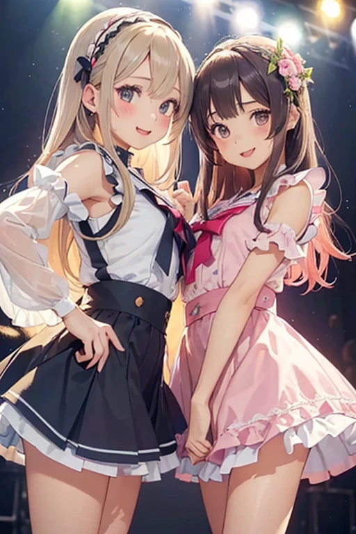 Cute little beautiful girl、(Petite and busty:1.2)、(blush:1.5)、Laugh shyly、Wavy Hair、Dancer、