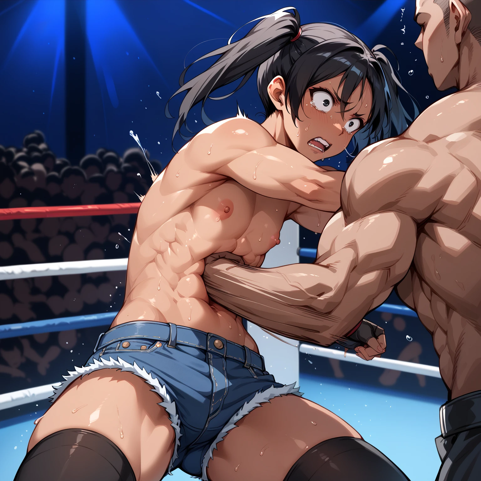 Anime porn scene with naked woman and man in a room, honest shinka, a hyperRealistic , hyperRealistic , (software) Safe at Work, tits, tits cyberpunk, Gym Chun-Li, Muscular!, honest, Realistic , Muscular!!, Lit from behind, Muscular sweat lara croft