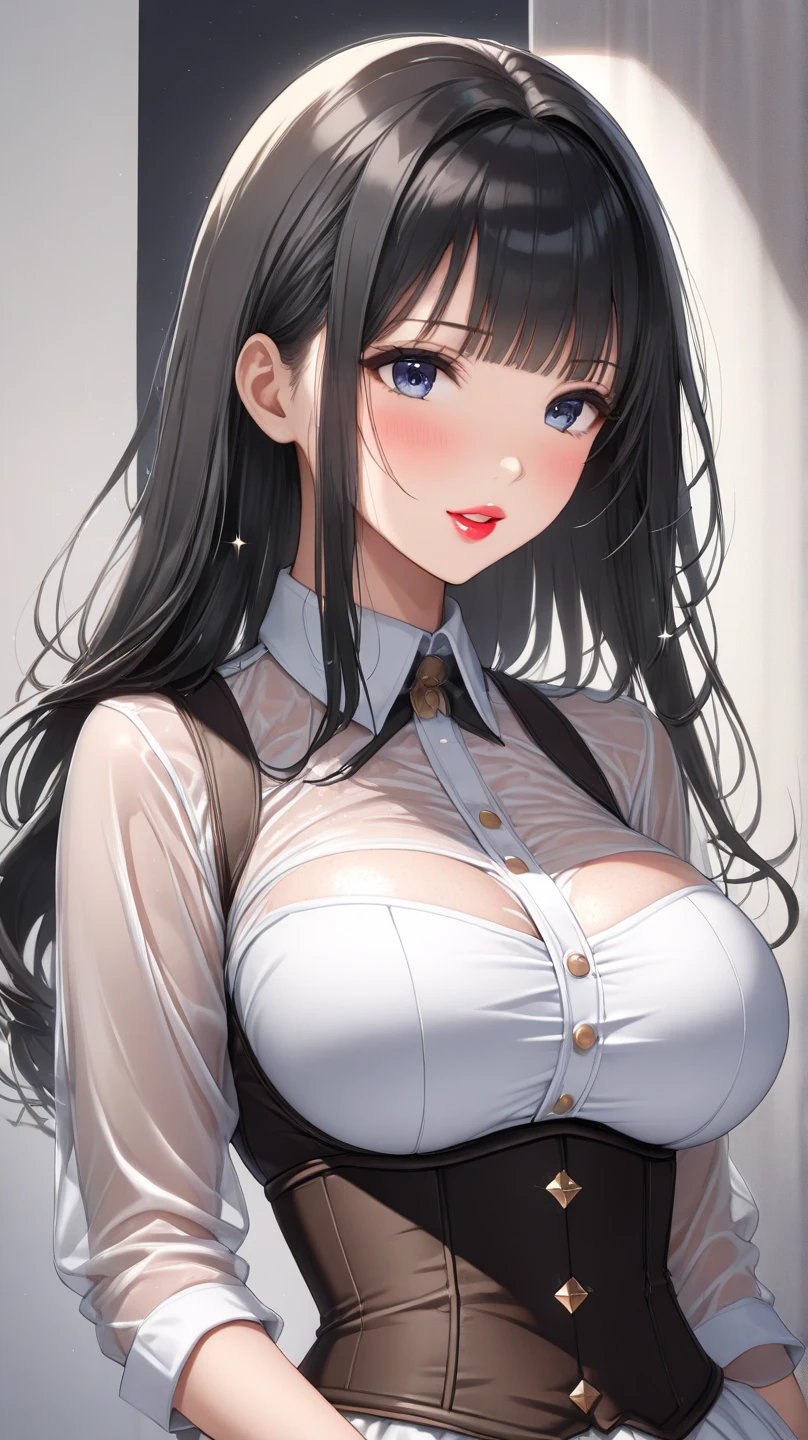 ((Top Quality, 8K, Masterpiece: 1.3)), Sharp Focus: 1.2, Cute Beauty with Perfect Figure: 1.4, Slim Big: 1.2, ((Black Casual Hairstyle, Big: 1.2, Big: 1.2)), (White Nurse Uniform, White Nurse Cap), (Ecstatic, Standing: 1.2, Sexy Pose), (Exposed cleavage), ((Examination Room: 1.3 created mainly in women)), very detailed face and skin texture, fine eyes, double eyelids,