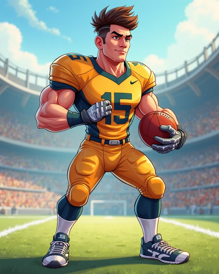 Tucker Foaley from Nickelodeon's Danny Phantom TV show, Danny Phantom, ghost, hypnosis, jock assimilation, Animated TV show, digital painting, conversion, locker room hallway, hyper muscles, jockstrap, bro, meathead, hypnotized, brainwashed, brainwashing, big dumb jock, football. Tucker Foaley is hypnotized by Dash to assimilate and become another dumb cocky smirking fitness-obsessed meathead bodybuilder football jock bro. Glowing green eyes. Hyper crotch bulge. Massive bulging crotch. Big balls. Big biceps. Big triceps. Big traps. Broad shoulders. Big meaty pecs. Big thighs. Thick glutes. Football team assimilation. Black hair. Deep dull voice. glazed expression. dumber and dumber. Open mouth. Clothes turning into a football uniform. Forgetting. Number 16 on his football uniform. IQ drain. Mindless. Brainless. Brute. Brutification. "I feel like I ... I ... I'm a ... I'm a .... Yes, ... just a meathead jock.... just muscle ... and meat.... Bro.... I am a meathead.... I am a bro.... I am a jock.... I am a meathead.... I am a bro.... I am a jock.... Anything you say, Dash.... Obey ... the QB.... I am a jock. I am a meathead.... I obey ... my QB."