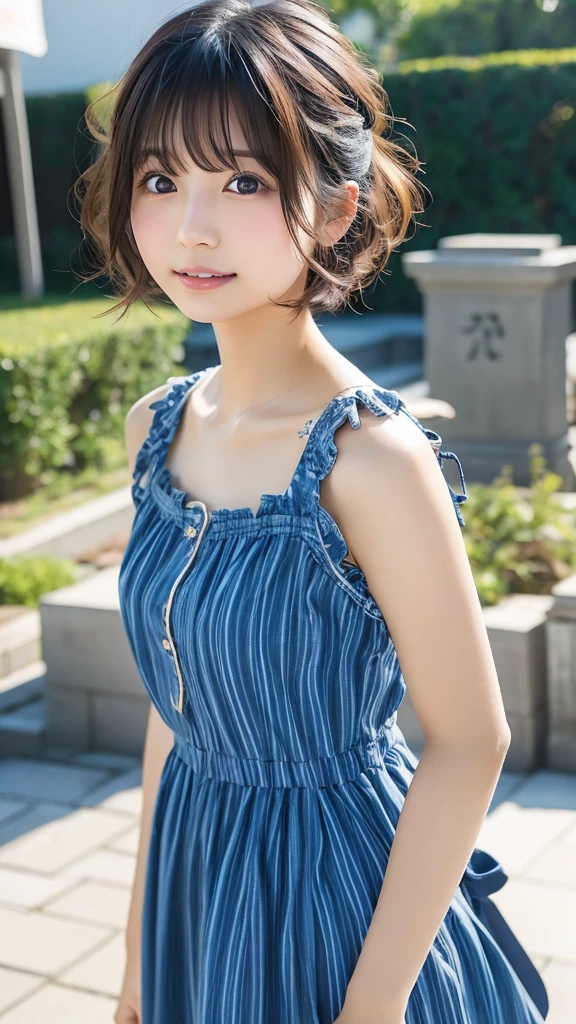 ((best quality:1.2)), ((masterpiece:1.2)), (detailed:1.2), 1 girl, perfect indonesian face, messy ponytail bun hair, chubby body, blue casual loosely dress with jeans pant, real skin texture, hyperrealistic image,