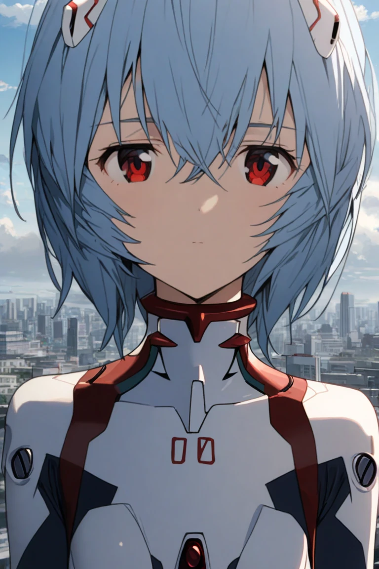 reiayanami, <lyco:rei ayanami rebuild-lyco-nochekaiser:1>,
rei ayanami, (ayanami rei:1.2), blue hair, short hair, (red eyes:1.3),
BREAK bodysuit, headgear, plugsuit, black bodysuit,
BREAK outdoors, city, sky, sun, clouds,
BREAK looking at viewer, (cowboy shot:1.5),
BREAK <lyco:GoodHands-beta2:1>, (masterpiece:1.2), best quality, high resolution, unity 8k wallpaper, (illustration:0.8), (beautiful detailed eyes:1.6), extremely detailed face, perfect lighting, extremely detailed CG, (perfect hands, perfect anatomy),
