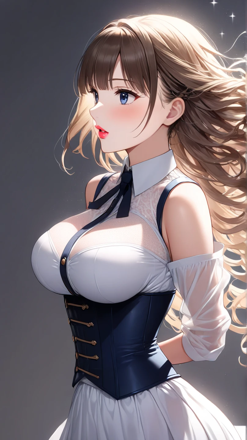 from behind、from behind、on all fours,(masterpiece, best quality:1.4), absurdres, highres, ultra detailed, beautiful, 1girl, (secretary), (perfect face, detailed face, beautiful:1.3), (blue eyes, golden hair, bangs, hair intakes, long hair), (natural breasts, cleavage), collarbone, fingerless gloves, gloves,spaghetti strap top, black pencil skirt, tight, over the knee skirt, hat, elegant secretary outfit, thighhighs, thick thighs, thighs, multiple belts, More detailed 8K.motor irreal:1.4,UHD,La mejor calidad:1.4, fotorrealista:1.4, textura de la piel:1.4, obra maestra:1.8,obra-prima, mejor calidad,objeto Objeto], (detailed face features:1.3),(manos detailed)
