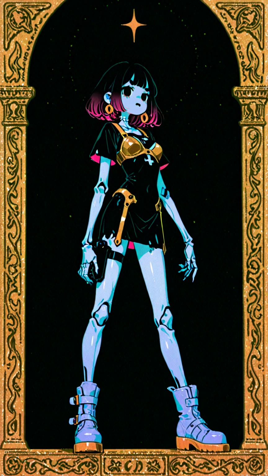 draenei girl shaman with blue skin bright eyes blue hair in battle armor chilling after battle in tavern korean manga style
