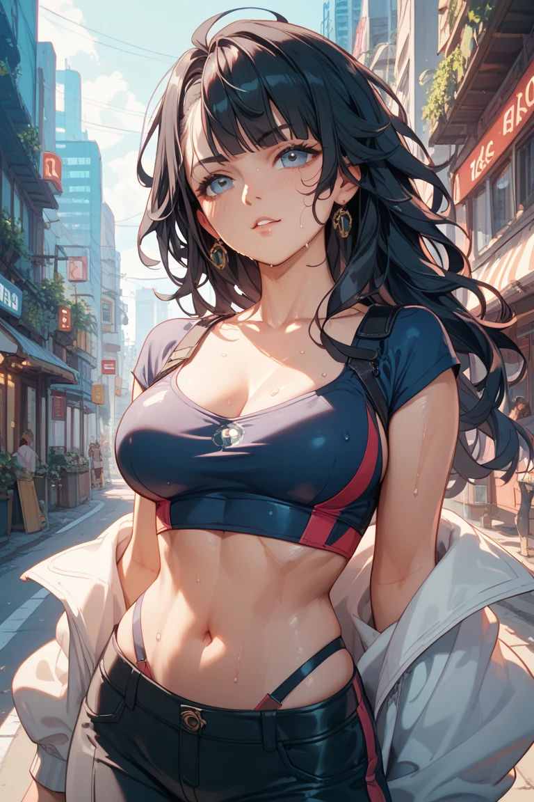 girl spacepunk,(((1girl))),((anime girl with extremely cute and beautiful black hair cat ears walking seductively down the street)),
(large breasts:1.4),saggy breasts,((((black hair,messy hair,colored inner hair,large hair,absurdly long unkempt hair:1.35,long hair,ear breathing)))),((((cat ears,cat ears on head,big cat ears)))),((pink eyes:1.3,upturned eyes:1.3,perfect eyes,beautiful detailed eyes,rainbow glows ultra-detailed deep pink purple eyes:1.1,gradient eyes:1,finely detailed beautiful eyes:1,symmetrical eyes:1,big highlight on eyes:1.2)),((fat)),(((lustrous skin:1.5,bright skin: 1.5,skin tanned,shiny skin,very shiny skin,shiny body,plastic glitter skin,exaggerated shiny skin))),(spider lower abdomen,narrow waist,wide hip,athletic body,inflated legs,delicate detailed fingers,detailed body,detailed arms,human hands,(detailed face)),
cute,slutty,seductive,erotic,(((nsfw))),
zettai ryouiki,revealing clothing,show skin,((((underboob)))),(cleavage),(semi-naked,with little clothing,((tiny thong)),bare legs,visible thong straps),((((crop top hoodie,cropped hoodie,hoodie,hoodie intricate)))),((detailed outfit,detailed clothes)),
(dynamic pose:1.0),solo focus,embarrassed,centered,scale to fit dimensions,Rule of thirds,
((((crystalline city by the ocean,oceanfront,ocean in the background,city of the future in alien and crystalline environment)))),thick clouds,very cloudy sky,futuristic city,((synthwave theme background)),((detailed background:1.25)),
(best quality,high resolution,sharp focus,ultra detailed,extremely detailed,extremely high quality artwork,(realistic,photorealistic:1.37),8k_wallpaper,(extremely detailed CG 8k),(very fine 8K CG),((hyper super ultra detailed perfect piece)),flawless,(((masterpiece))),illustration,vibrant colors,(intricate),High contrast,Selective lighting,Double exposure,HDR (High Dynamic Range),Post-processing,Background blur,