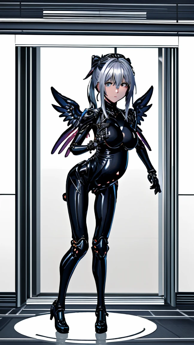1girl, nude, angelic, mechanical arm and legs, blue eyes, silver hair, short hair, body suit emphasizing mechanical body parts, wings, glowing mechanical components, in flight, heavenly background, full body, looking towards viewer, [realistic], [3d],(8k, RAW photo, best quality, masterpiece:1.2), ultra high res, photo realistic, professional lighting, detailed lighting, professional photography, high quality, high res, extremely detailed, bloom, depth of field, sketch, sharp focus, soft lighting, detailed, detailed skin, to8contrast style