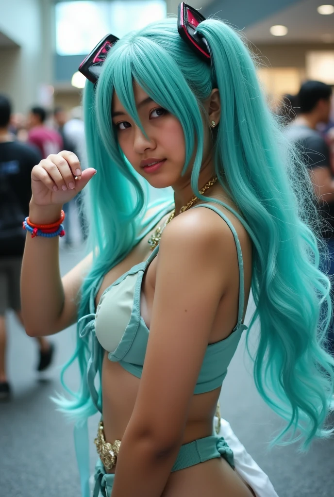beautiful girl Samba Carnival Costumes Super big breasts Super High Leg smile Open your mouth A subjective view of the crotch Light blue hair Plump Look closely at the groin area There is very little extra fabric...