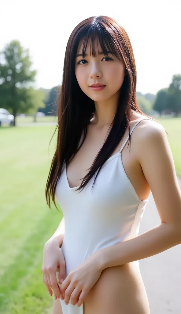 A sexy Japanese girl by the lake