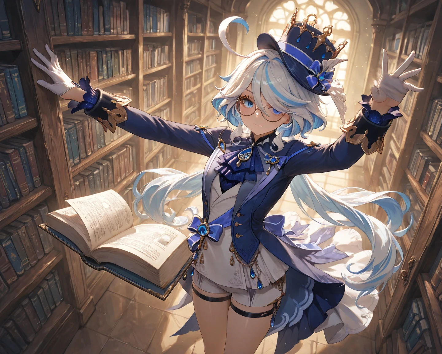 (Masterpiece, Best Quality, Highly Detailed CG, Beautiful Detailed Eyes, Super Detail, Intricate Detail: 1.2), 8k Wallpapers, Elaborate Features, (1girl, Solo: 1.4), Long Hair, Striped Hair, Elf, Hello, Look Viewer, Blue Eyes, Earrings, Panties, Ankle Bracelet, Big, Esoteric, Necklace, Wand, Blue Flame, Feathers, Bird, Magic Surround, Magic Wand, Magic Ball, Book, flying page, magic circle, spell, night, dark