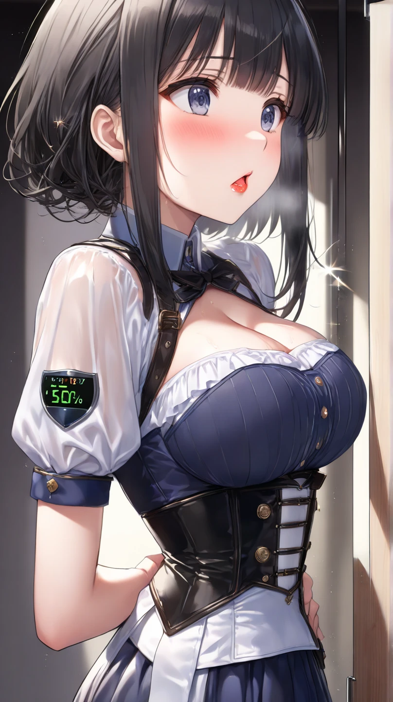 KafkaHKS,Comic cover style,Comic title,The whole body is covered with black silk mesh,Exposing the abdomen,Slim figure,cropped shoulders,huge tit,White dress at the bottom,Mesh garment,Fleshy thighs,Below the waist are mesh stockings,Masterpiece,hyper-detailed face,Deep rendering