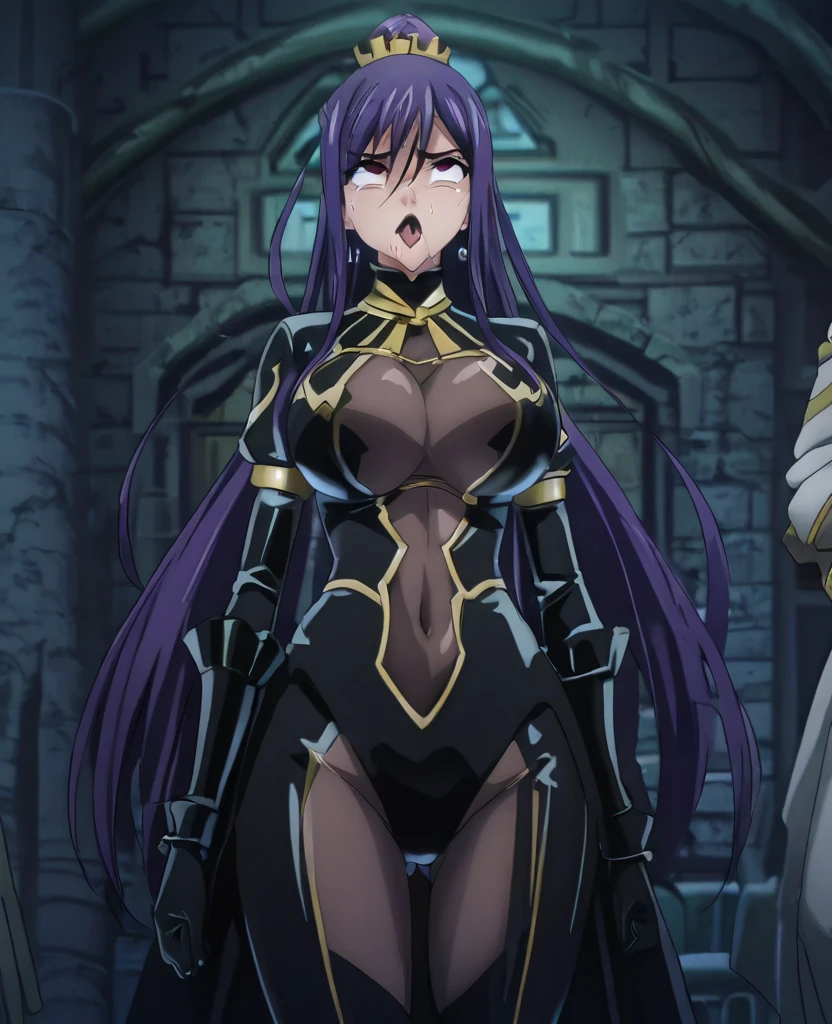 Anime character with sword and armor standing in a room, Anime movie screenshots, グロAnime screenshots, 2012年のAnime screenshots, Albedo from the anime Overlord, Cel-shaded anime, Bikini Armor, Anime screenshots, In anime movies, SAO-style anime, Tear from Overlord, She has a sword, Completely naked、nsfw, be humiliated