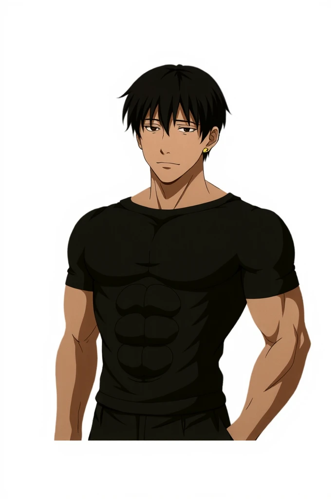 Brown skinned man, no top,abs, Thirst trap, thirst trap pose, yandere look, yandere expression, Black hair