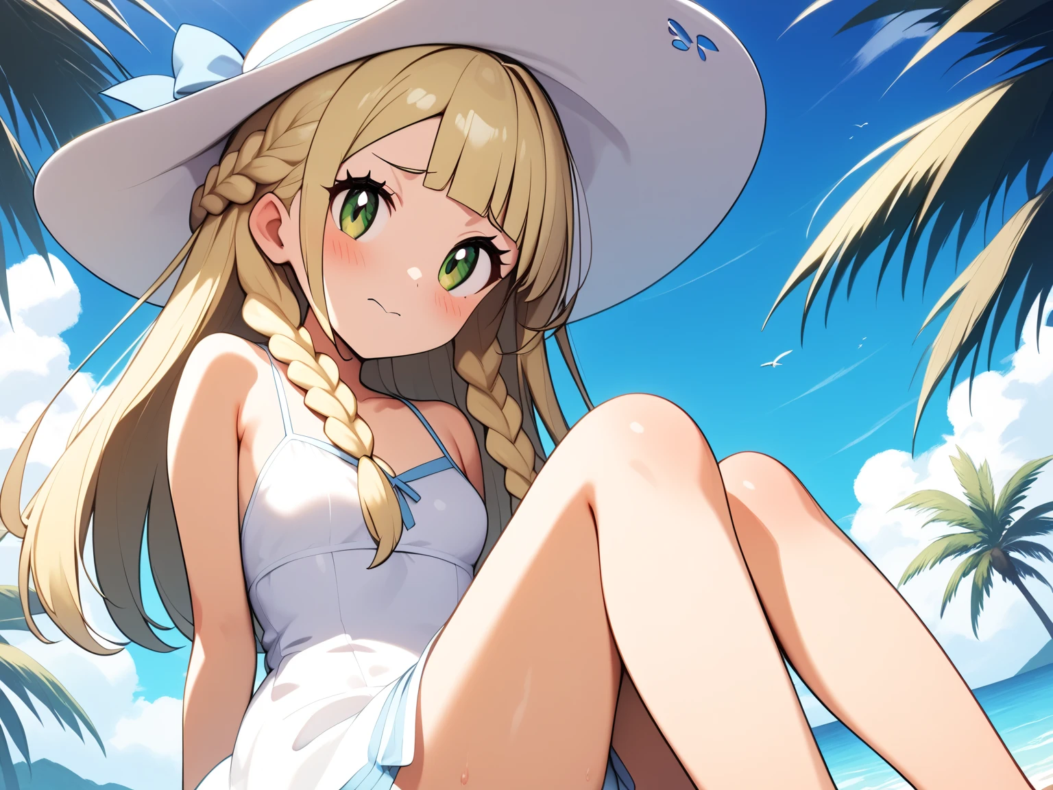 hmaw5, braids, bonnet, white bikini, beach laying